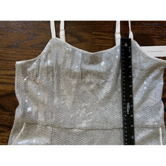 Anthropologie sequin Jumpsuit Women Silver Gray Stretch Coastal Disco Occasion - Picture 13 of 16